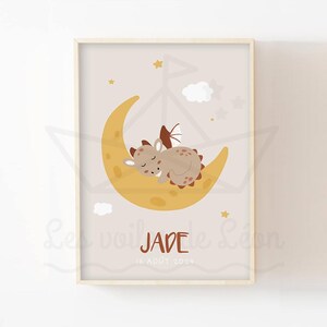 Póster infantil dragón luna A4 (21x29,7cm) o 13x18cm idea de regalo decoración de nacimiento habitación de bebé animales hadas estrellas nubes cielo