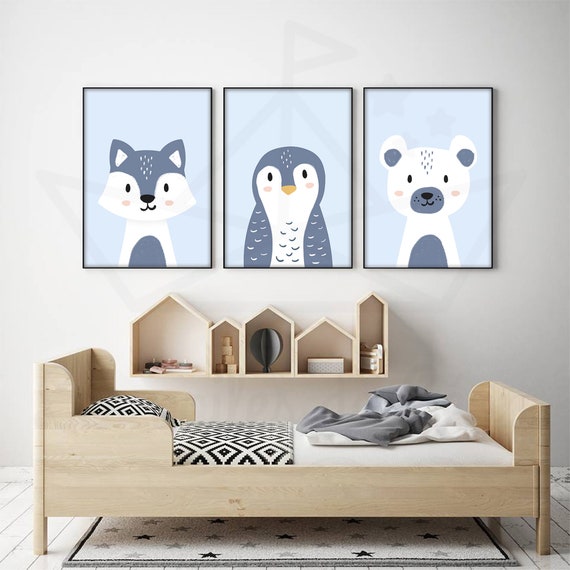 3er Set Kinderposter Tierposter, Österreich A4/13x18cm, Etsy Pinguin, Wolf, Bär, Geburtsgeschenk Babyzimmer - Polarkollektion, Wanddeko