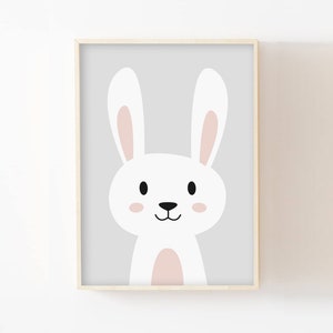 ウサギの子供用ポスター A4/13x18 出産祝い子供部屋、女の赤ちゃん、装飾動物壁ポスター、パステルカラー
