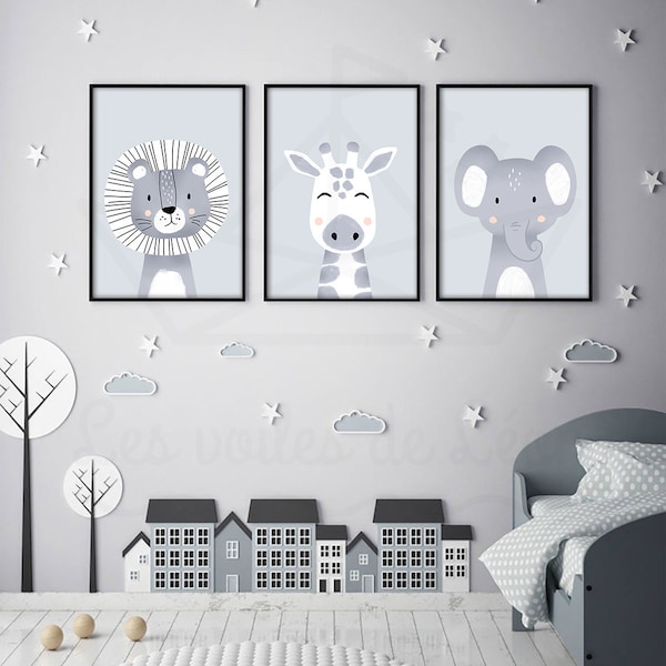 Safari-Poster für Kinder: Löwe, Giraffe, Elefant, Kinderzimmerdekoration, Savanne, Geschenkidee zum Geburtstag