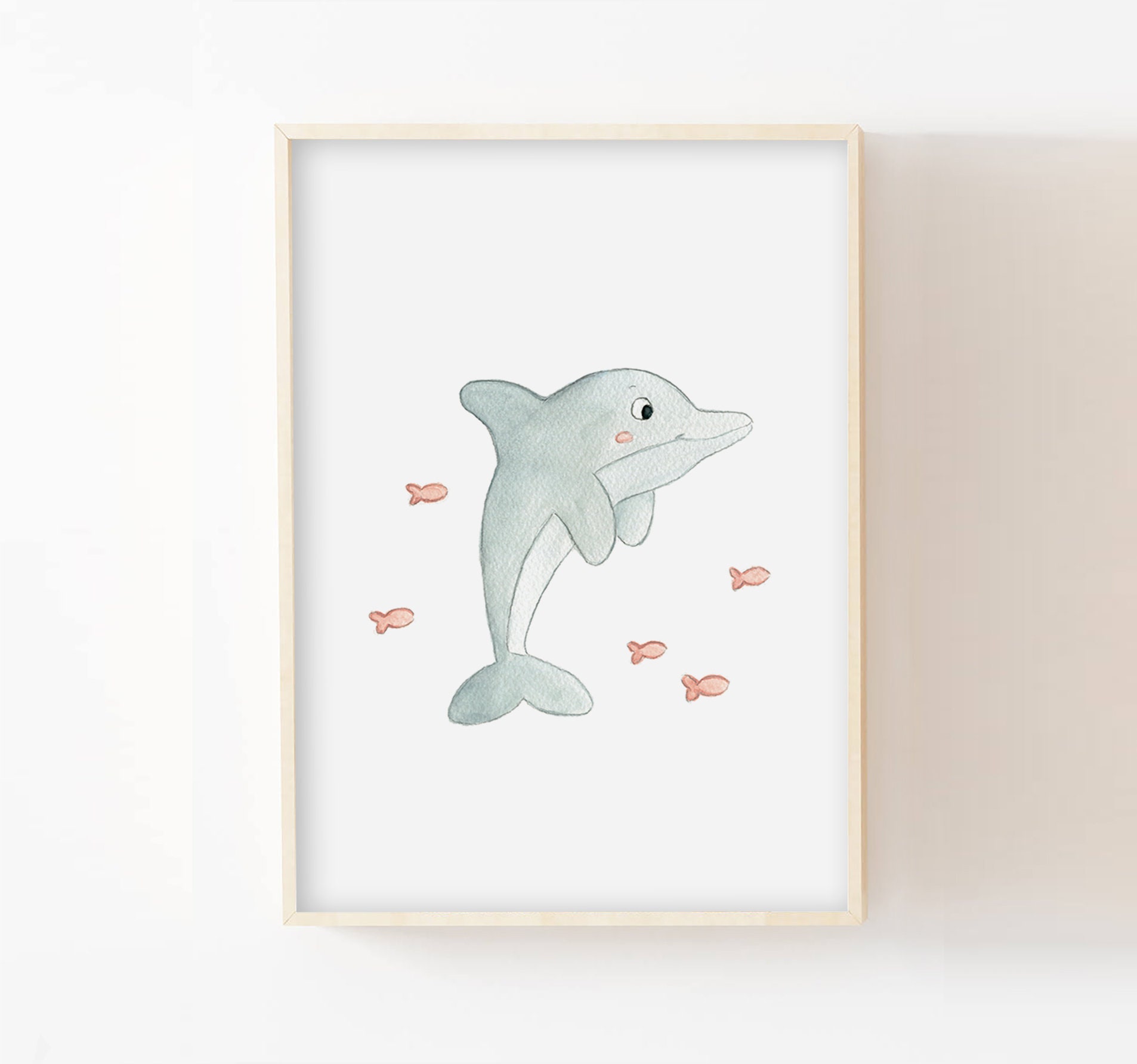 Poster Dauphin Enfant A4/13x18, Décoration Chambre Bébé, Aquarelle Marine, Océan, Mer, Impression Mu
