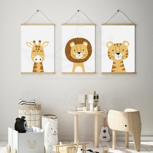 Lot 3 affiches enfant safari A421x29,7cm ou 13x18cm lion girafe tigre décoration murale chambre bébé idée cadeau naissance image 2