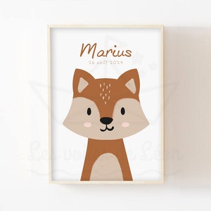 Affiche bébé renard A4(21x29,7cm) OU 13x18cm décoration murale chambre enfant poster animaux de la forêt idée cadeau naissance