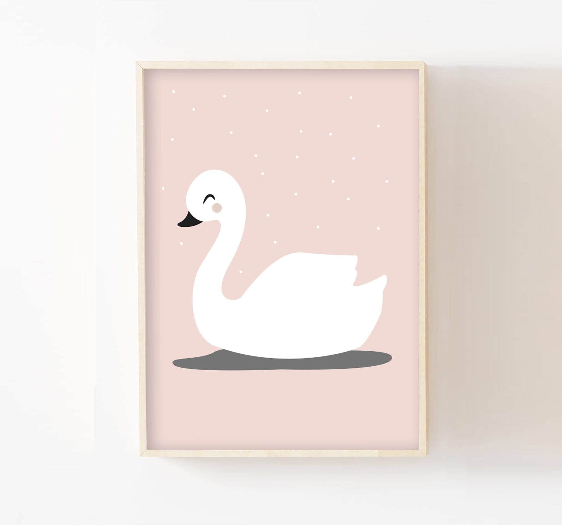 Affiche Chambre Enfant A4/13x18, Cygne Blanc, Cadeau Naissance Bébé, Décoration Fille, Poster Rose P