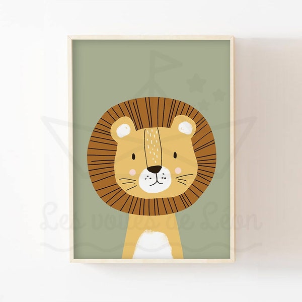 Affiche lion chambre bebe 30x40cm décoration murale enfant savane idée cadeau naissance mixte fille ou garçon poster animaux safari