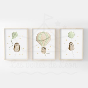 Poster-Set Baby-Igel 30x40cm Aquarell-Poster Himmel Sterne Kinderzimmer Dekoration Tierbilder Wald