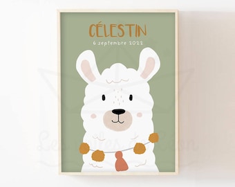 Personalized boho llama poster, baby room wall decoration, unisex decorative poster, boho gift idea for a newborn