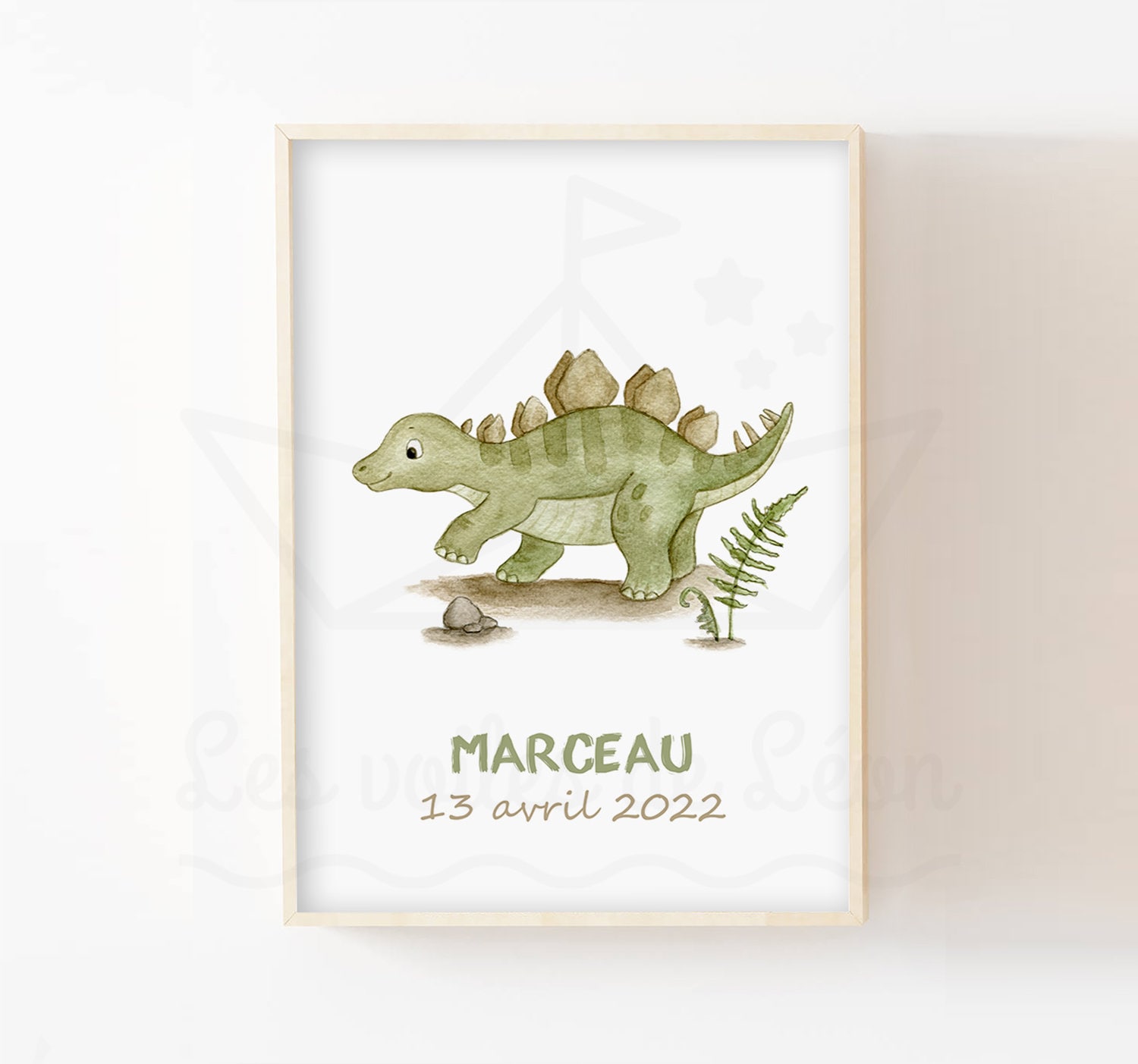 Dinosaur Poster With Personalized Watercolor Illustration of a 