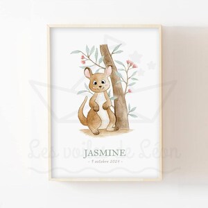 Póster infantil canguro A4 (21 x 29,7 cm) O 13 x 18 cm ilustración en acuarela decoración de pared de animales australianos póster de nacimiento de habitación de bebé