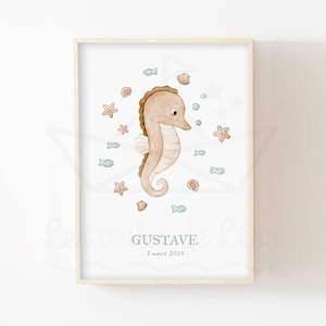 Póster de bebé marino de acuarela de 30 x 40 cm, personalizable, decoración de pared para habitación de niños, póster de animales marinos, idea de regalo de nacimiento para recién nacidos