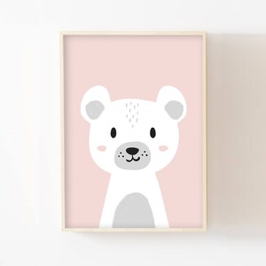 Poster bear children&#39;s room 30x40 wall decoration baby, newborn, poster girl or boy pastel gray, black, polar animal collection