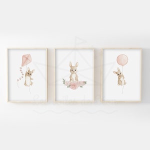 Decoración habitación niña 30x40cm carteles pared conejos flores carteles infantiles acuarelas animales cielo terracota
