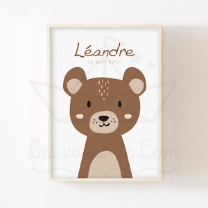 Poster orsetto A4 (21x29,7cm) O 13x18cm decorazione da parete per la cameretta dei bambini poster animali della foresta idea regalo nascita