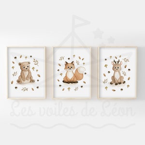 Set di 3 poster per bambini ad acquerello 30x40cm orso volpe cervo ed elementi autunnali poster per bambini animali della foresta decorazione mista
