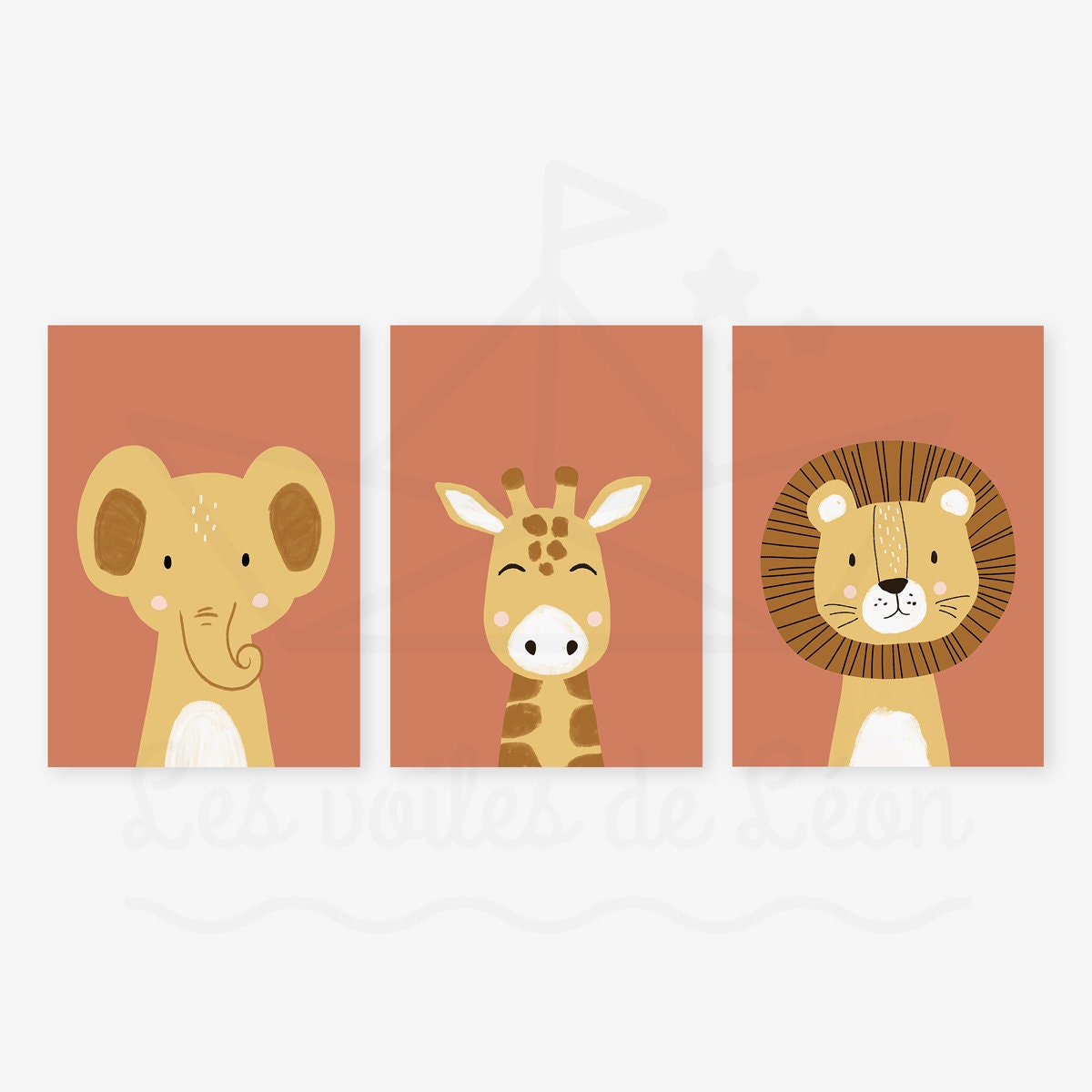 3 Affiches Animaux Bébé 30x40 Cm - Safari Rose (éléphant, Ours, Renard) - Décoration Chambre Enfant