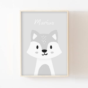 Póster de bebé lobo polar A4/13x18, regalo de nacimiento, decoración de pared de dormitorio infantil, póster de animales pastel, niña o niño, cuadro de lobo