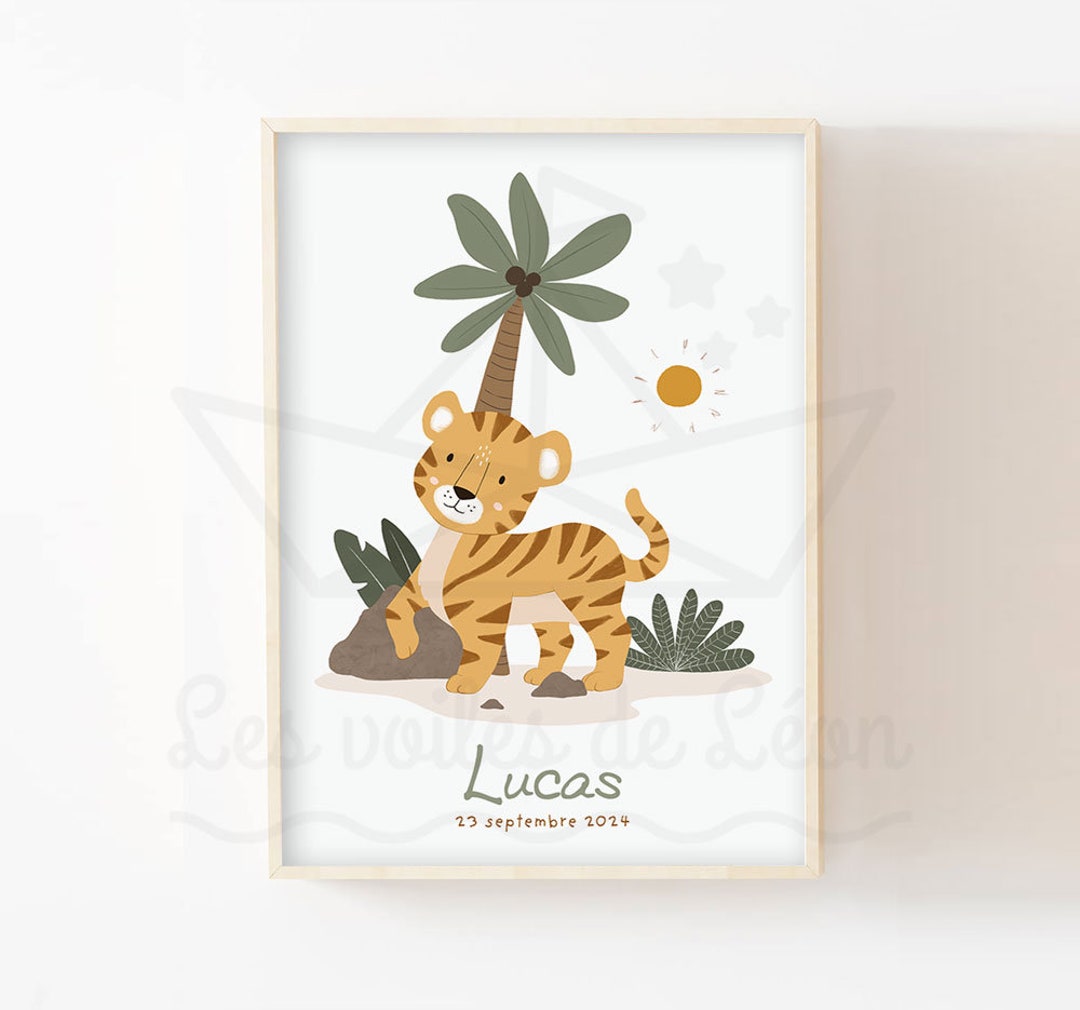 Affiches Bébé Personnalisées 3 Posters Animaux Jungle Personnalisables - 30x40cm, Avec Prénom Enfant, Décoration Chambre Déco Chambre Bébé Prénom