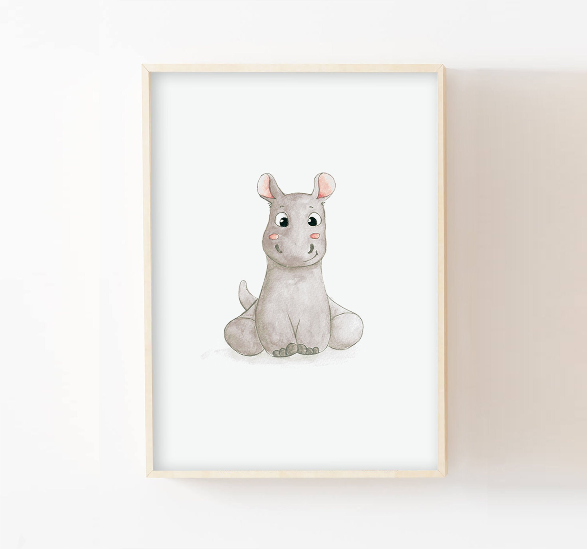 Affiche Bébé Hippopotame 30x40cm Aquarelle Idée Cadeau Naissance Décoration Murale Chambre Enfant Il