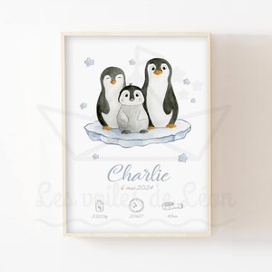 Póster de acuarela pingüino bebé 30x40cm decoración de pared habitación infantil animales polares témpano de hielo idea de regalo de nacimiento