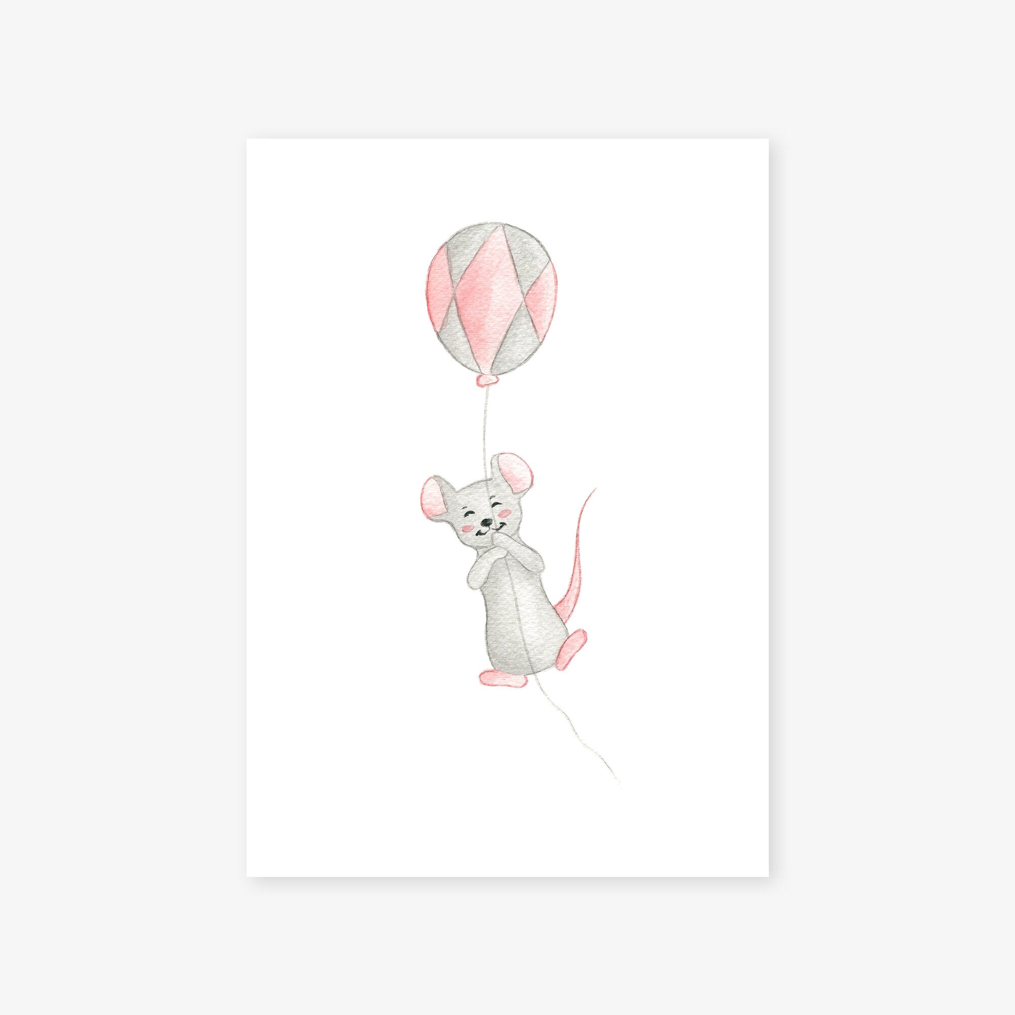 Affiche Chambre Bébé Souris Ballon Cirque 30x40cm Décoration Murale Enfant Illustration Aquarelle Po