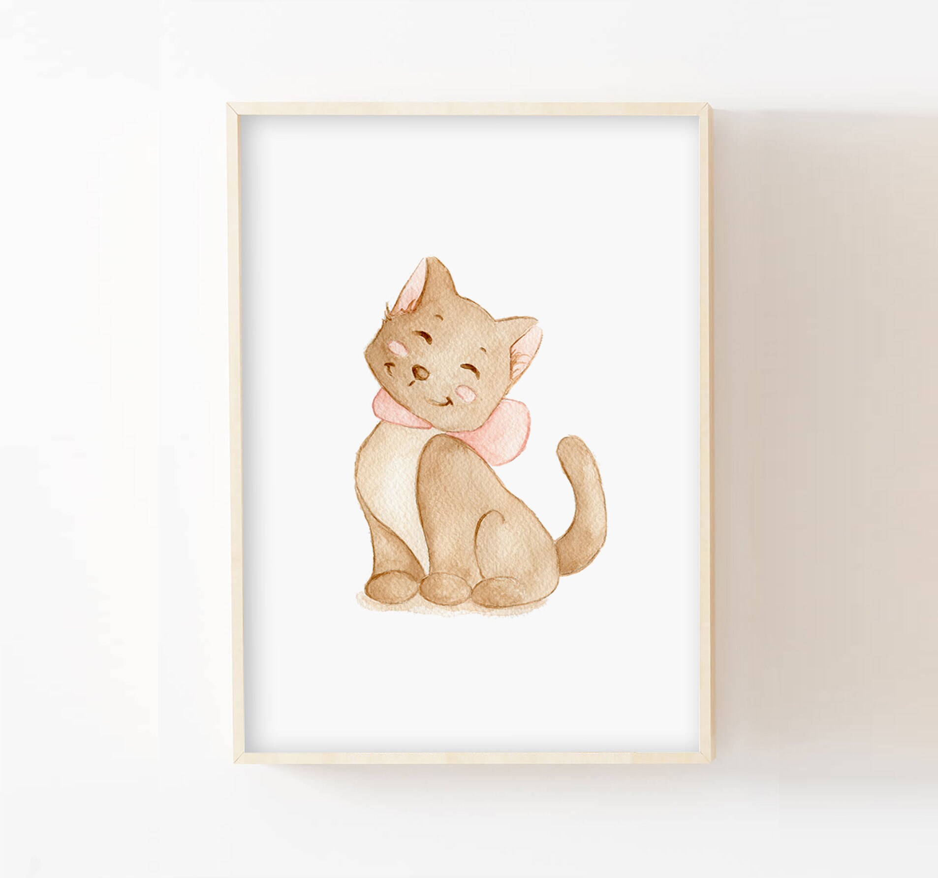 Décoration Enfant A4/13x18 Chat, Poster Chambre Bébé Fille, Illustrations Aquarelles Animaux Chaton