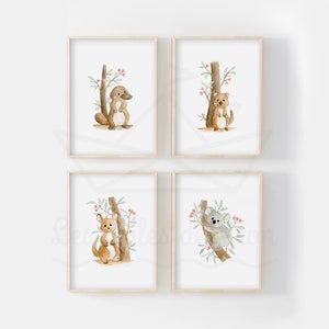 Set de acuarelas para habitación de bebé A4/13x18, animales australianos canguro, koala, ornitorrinco, quokka, carteles infantiles, idea regalo nacimiento