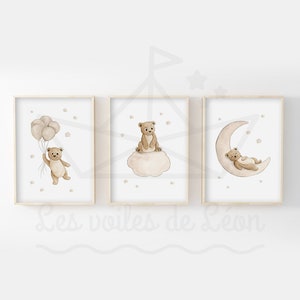 Set di 3 poster A4 orso del cielo (21x29,7 cm) O 13x18 cm decorazione per cameretta bambini animali della foresta illustrazioni ad acquerello stelle poster per bambini