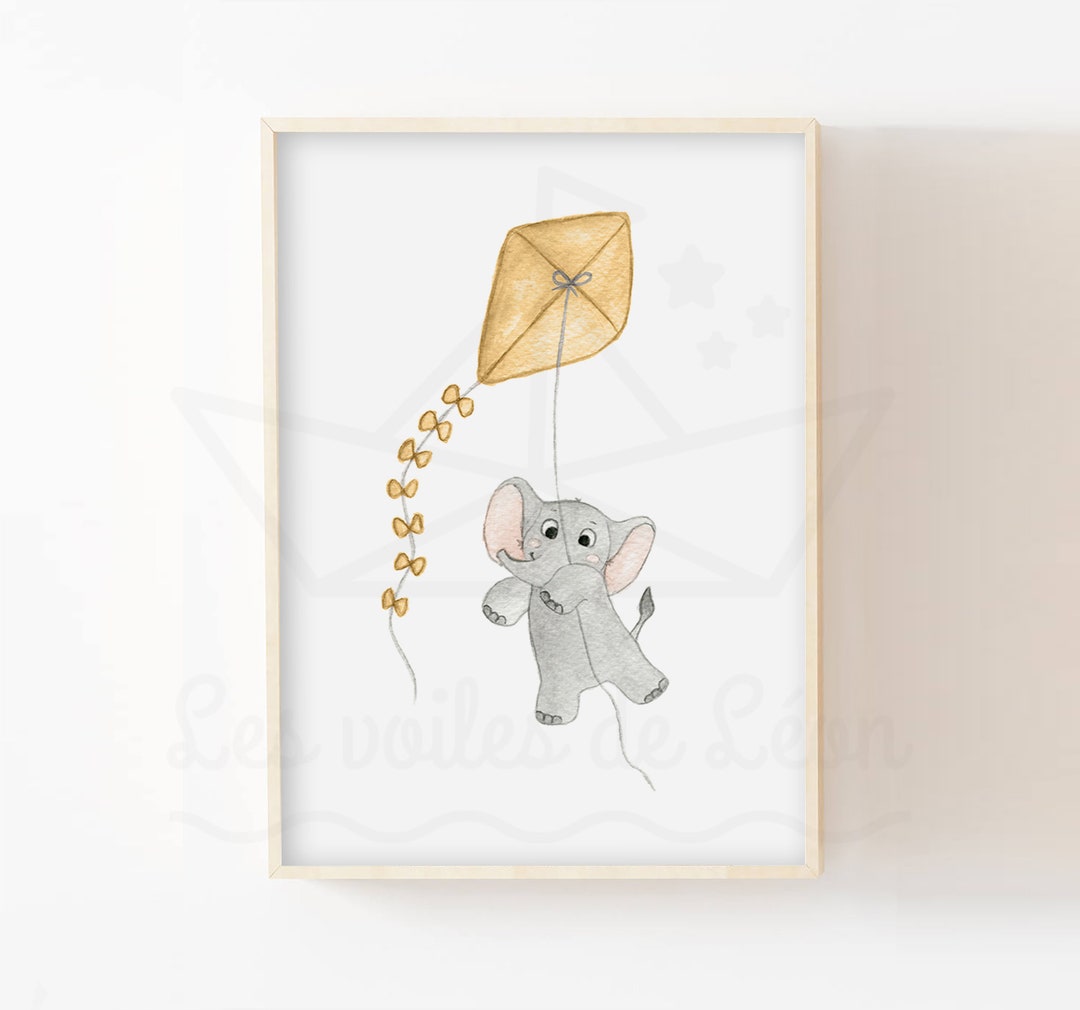 Baby Poster Elephant Balloon Watercolor Animals Sky Gift Idea Birth ...