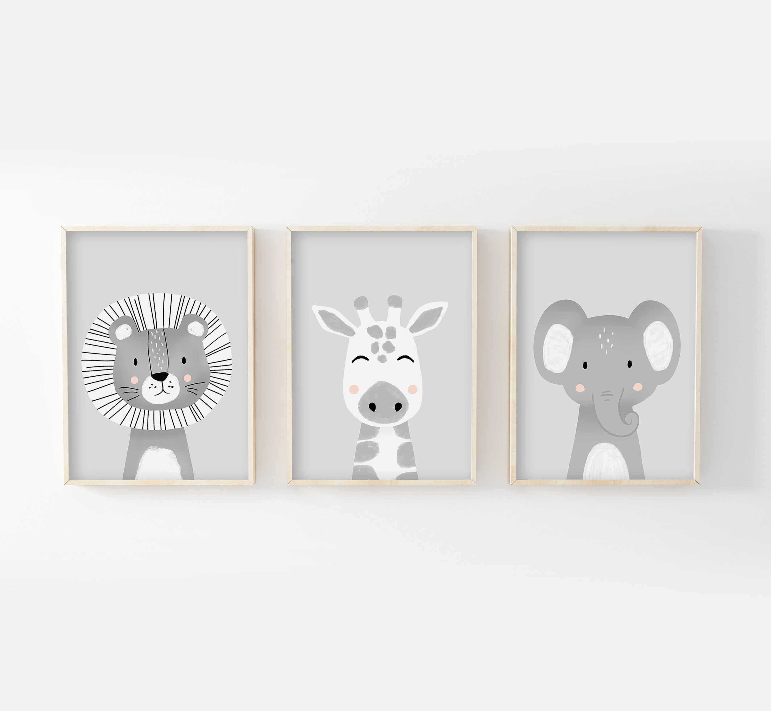 Lot 3 Posters Bébé 30x40 Collection Safari, Lion, Girafe, Éléphant, Liste de Naissance, Décoration C