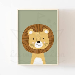 Affiche enfant lion A4(21x29,7cm) ou 13x18cm décoration murale personnalisée prénom animaux safari idée cadeau naissance bébé