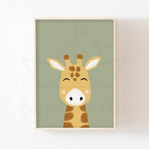 Póster de jirafa para niños, 30 x 40 cm, decoración de pared para habitación de bebé, póster de animales de la sabana, impresión de safari, jungla, idea de regalo de nacimiento, marrón y verde