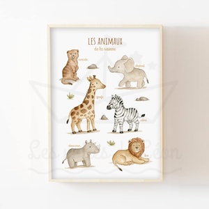 Savannah animal poster for children 30x40cm wall decoration for baby room watercolor illustration safari educational poster