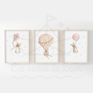 Babyzimmer Wanddekoration Kaninchen 30x40cm Kinderposter Aquarelle Himmel Poster Heißluftballon Sterne Geschenkidee Geburt