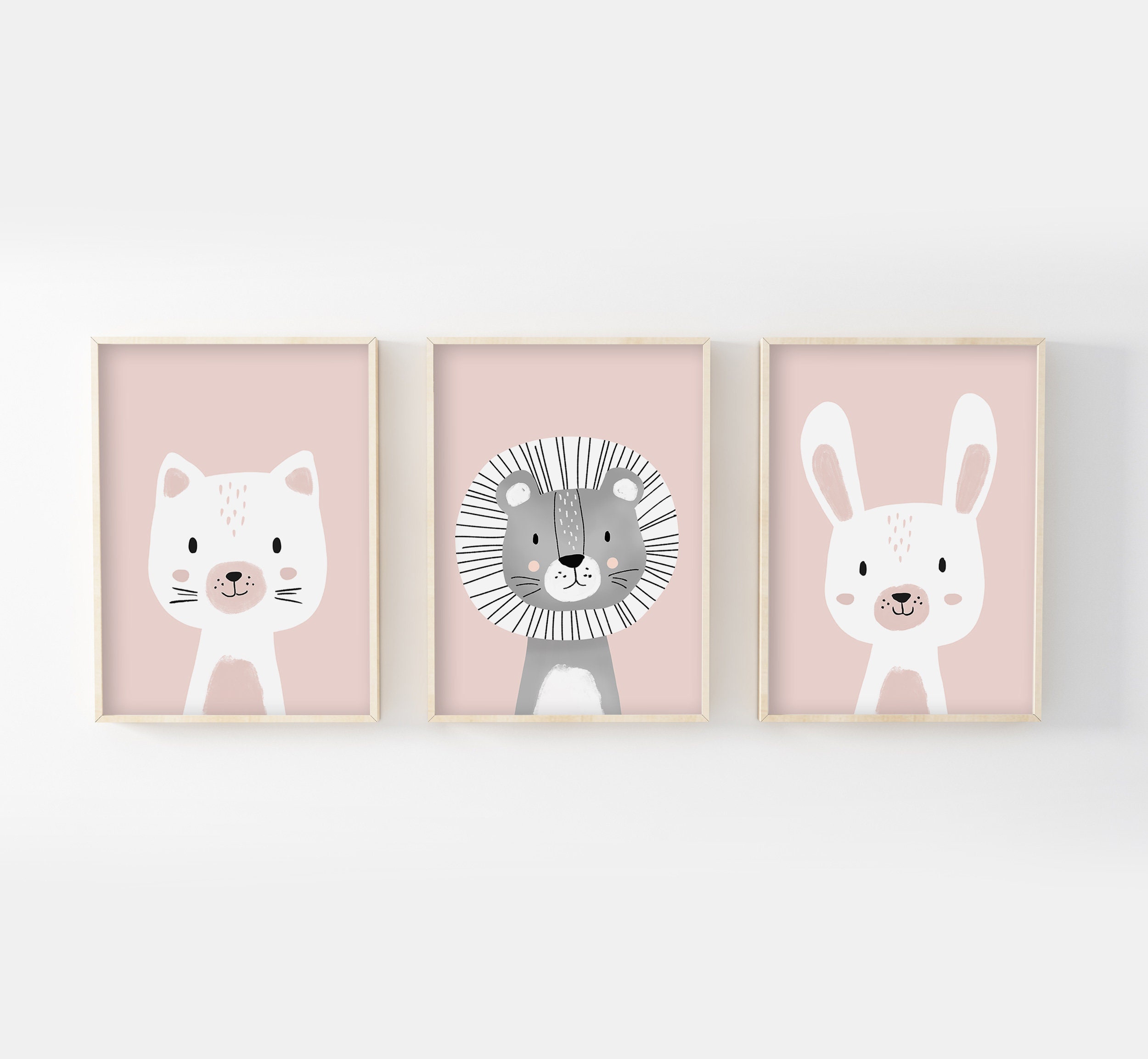 Lot 3 Affiches Bébé 30x40, Chat, Lion, Lapin, Cadeau Naissance, Anniversaire, Baptême, Décoration Mu