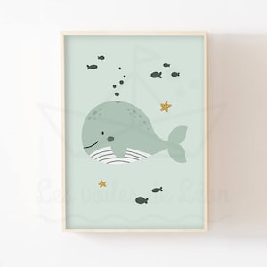Poster balena A4 (21x29,7 cm) o 13x18 cm decorazione per la cameretta dei bambini poster regalo per la nascita del bambino animali stelle marine pesci dell'oceano