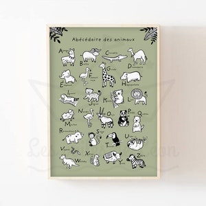 Libro del alfabeto de animales A4 (21x29,7 cm) póster infantil decoración de pared de habitación de bebé póster ilustración en blanco y negro idea de regalo de nacimiento