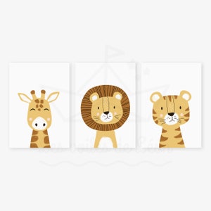 Lot 3 affiches enfant 30x40cm collection safari, lion, girafe, tigre, cadeau naissance, décoration murale chambre bébé, poster animaux Blanc