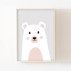 Póster de oso infantil personalizado A4 (21 x 29,7 cm) O 13 x 18 cm, decoración de habitación de bebé, póster de pared de animales del bosque con osito de peluche, regalo de nacimiento