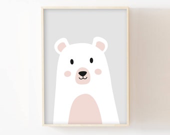 Personalized bear poster for children's room decoration, baby teddy bear wall poster, forest animals, baby shower gift