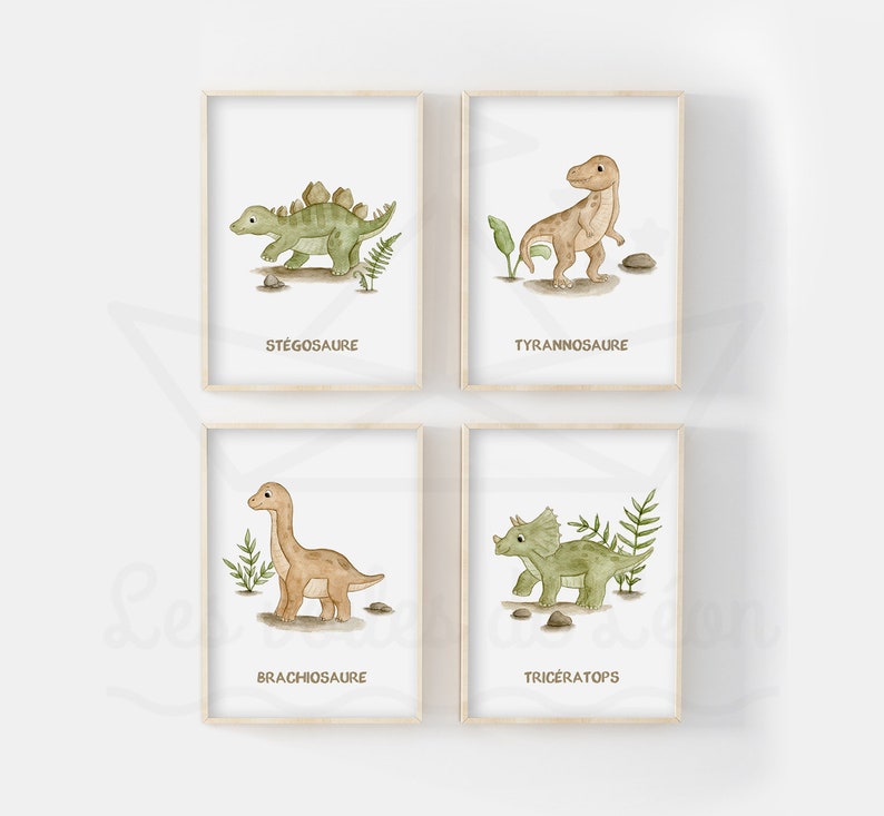 Lot affiches aquarelles dinosaure - Créatrice ETSY : LesVoilesDeLeon