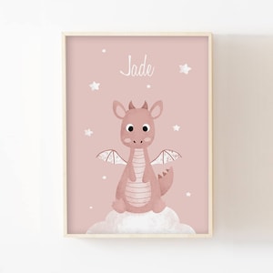 Póster con el nombre del bebé dragón en formato A4 (21 x 29,7 cm) o 13 x 18 cm, ideal como regalo de cumpleaños o de Navidad para niños.