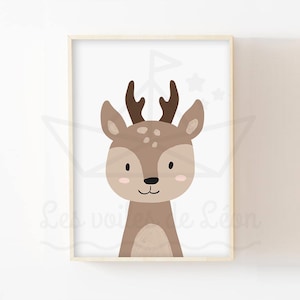 Póster de cervatillo bebé A4 (21 x 29,7 cm) O 13 x 18 cm, decoración de pared para habitación infantil, póster de animales del bosque, idea de regalo de nacimiento