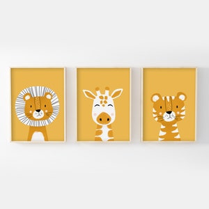 Set of 3 children's posters 30x40 safari collection, lion, giraffe, tiger, birth gift, children's room, baby, childcare decoration