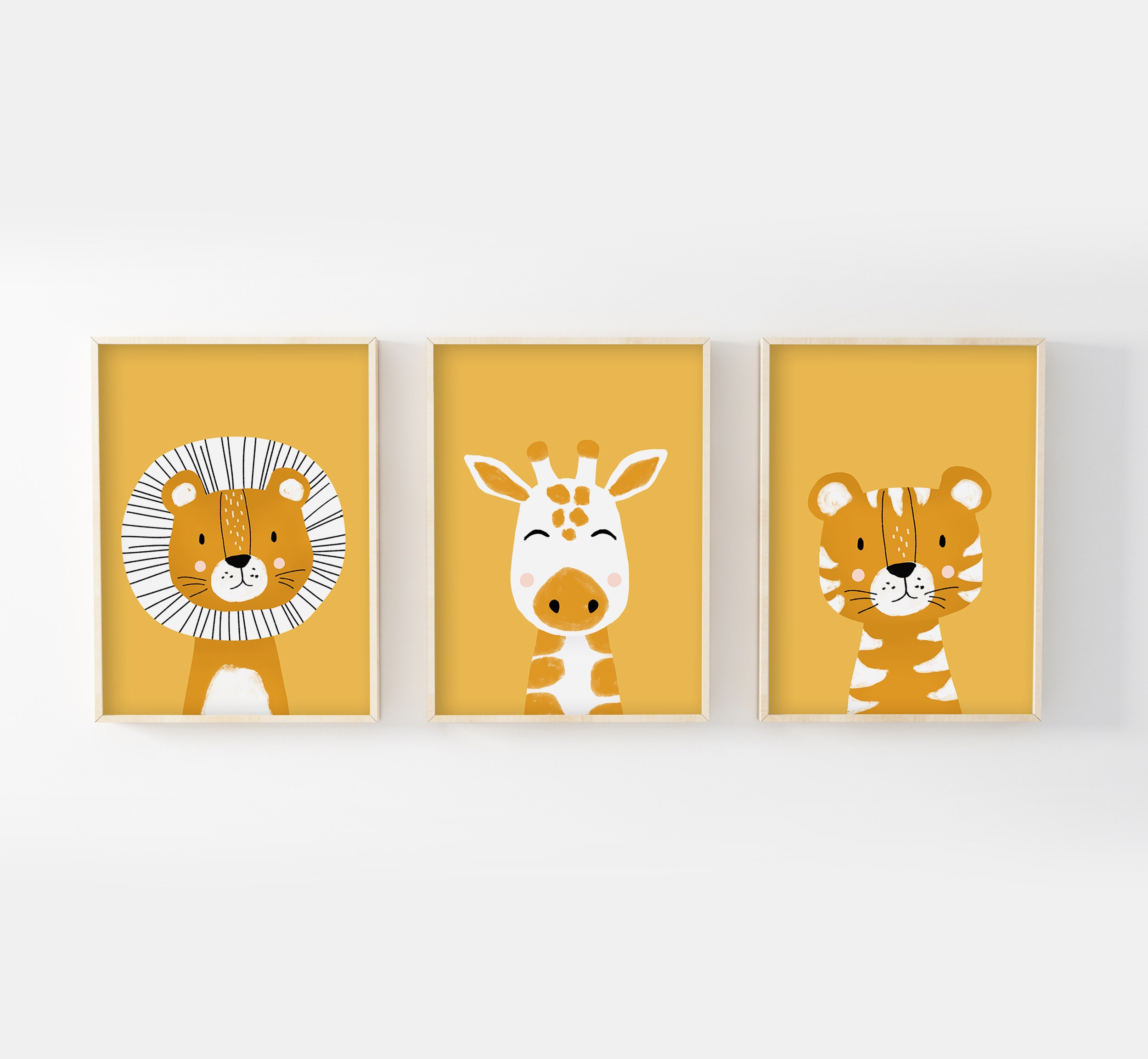 Lot 3 Affiches Enfant 30x40 Collection Safari, Lion, Girafe, Tigre, Cadeau Naissance, Chambre Enfant
