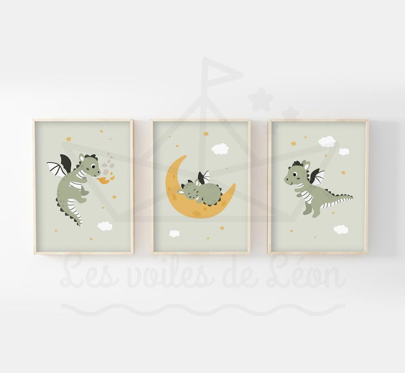 affiche dragon enfant chambre vert olive