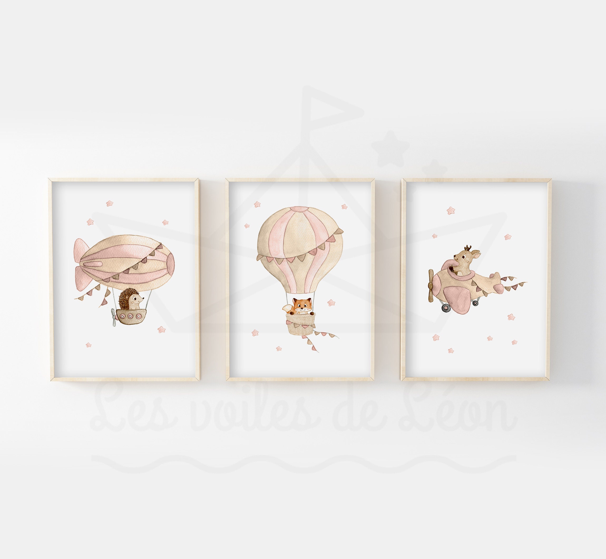 Lot Aquarelles A4(21x29, 7cm, Trio Véhicules Ciel Hérisson, Renard, Cerf, Décoration Murale Chambre 