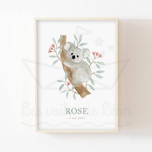 Acuarela habitación de bebé 30x40cm, animal Australia koala eucalipto, póster infantil, decoración de pared de naturaleza, póster de regalo de nacimiento mixto