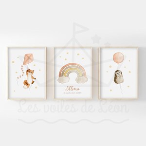 3er-Set Aquarelle Baby Sterne 30x40cm Illustrationen Fuchs Regenbogen Igel Dekoration Kinderzimmer Boho Poster Geburt Himmel