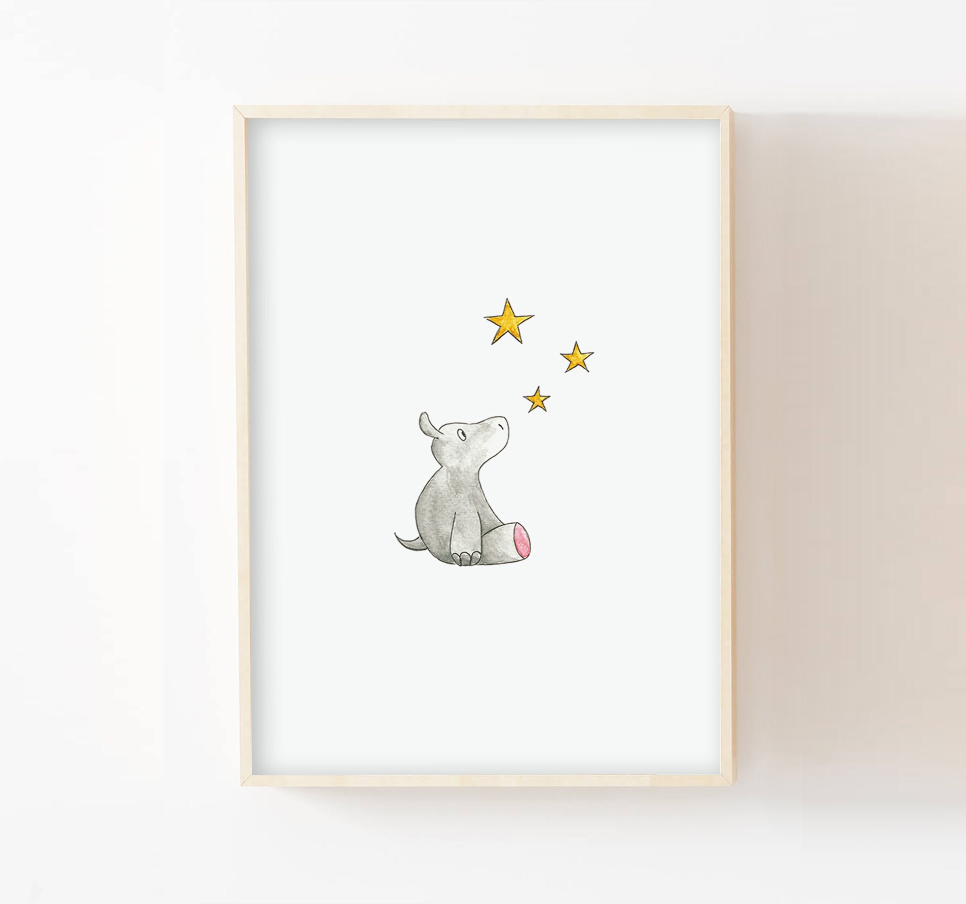 Décoration Chambre Enfant 30x40cm, Aquarelle Hippopotame Dans Les Étoiles, Idée Cadeau Naissance Béb