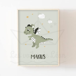 Póster de bebé dragón de 30 x 40 cm, decoración de habitación infantil, idea de regalo de nacimiento, animales de hadas, estrellas, nubes